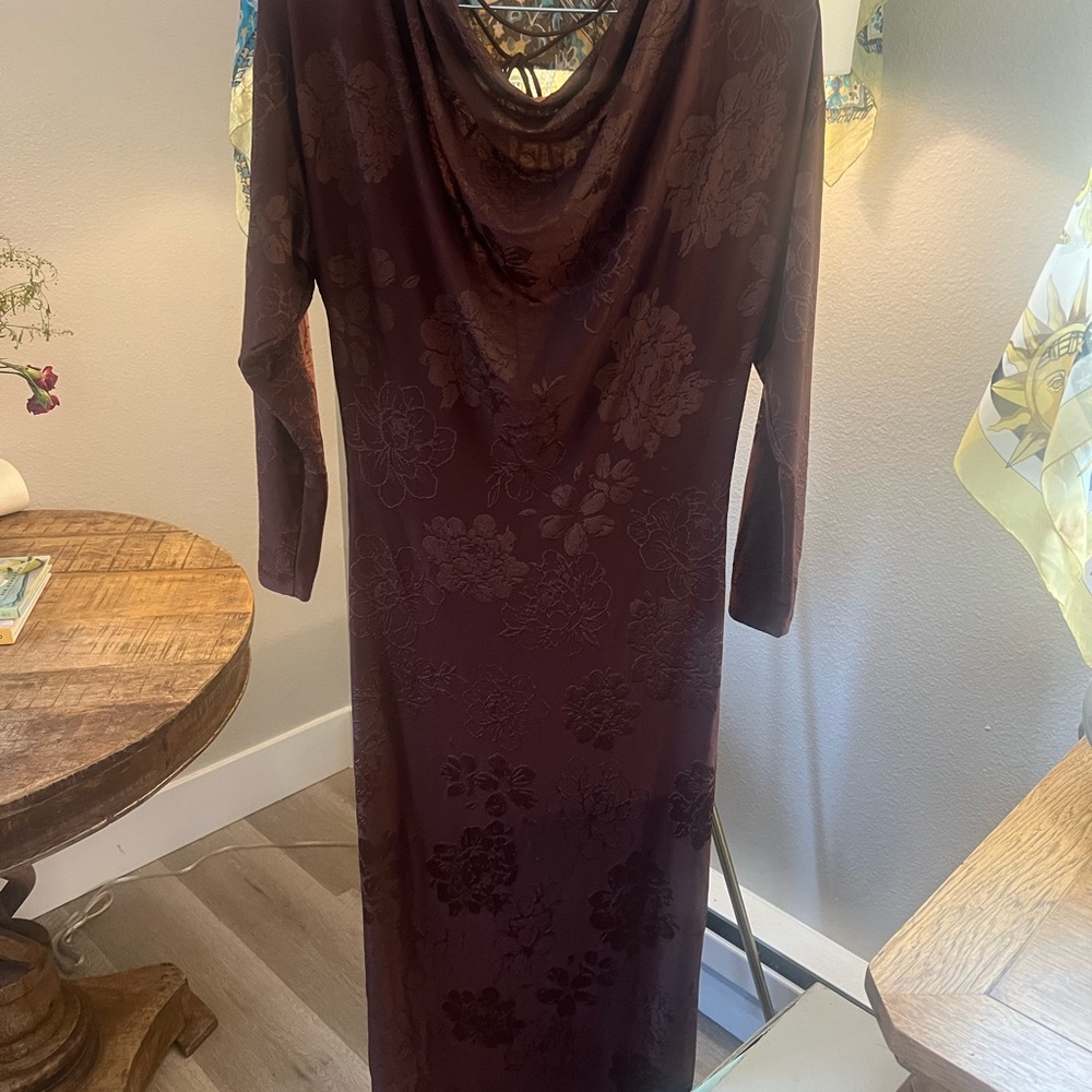 Zara 3/4 Sleeve Cowl Neck Dress in Brown